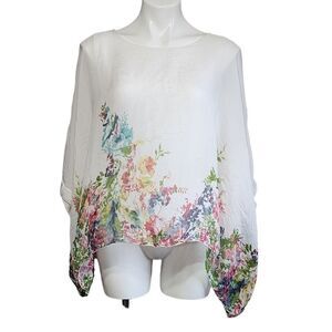 Elena Baladi top white floral print silk Fairy Whimsical Cottagecore S